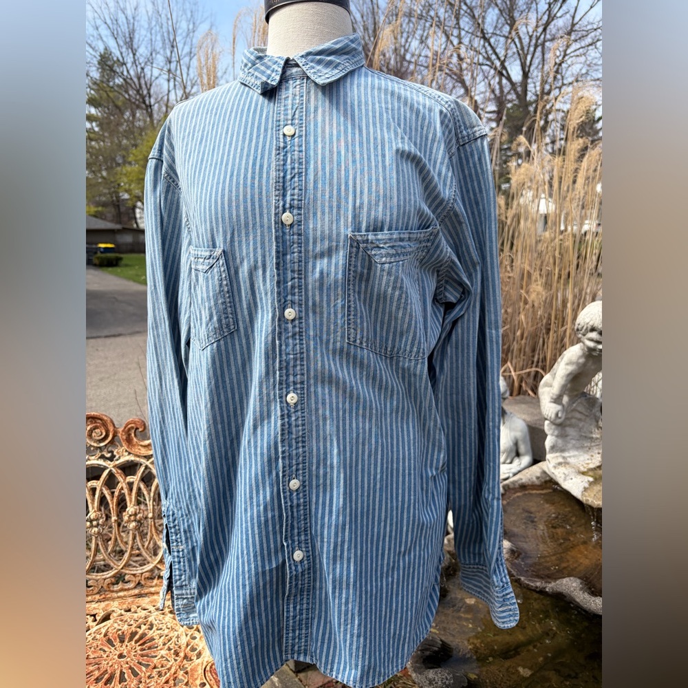 Ralph Lauren RRL Blue and White Striped Casual Button-Down Shirt